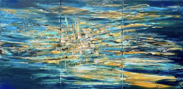 Triptyque bleu et or