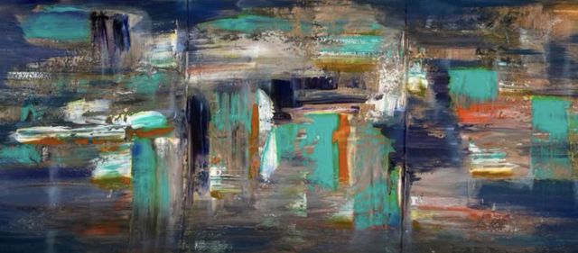 Triptyque turquoise et orange