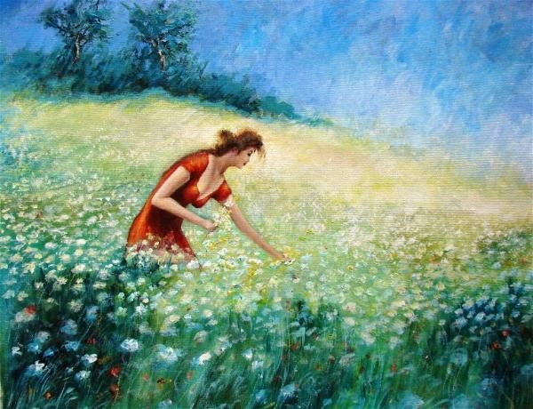 Femme dans un champ de fleurs
